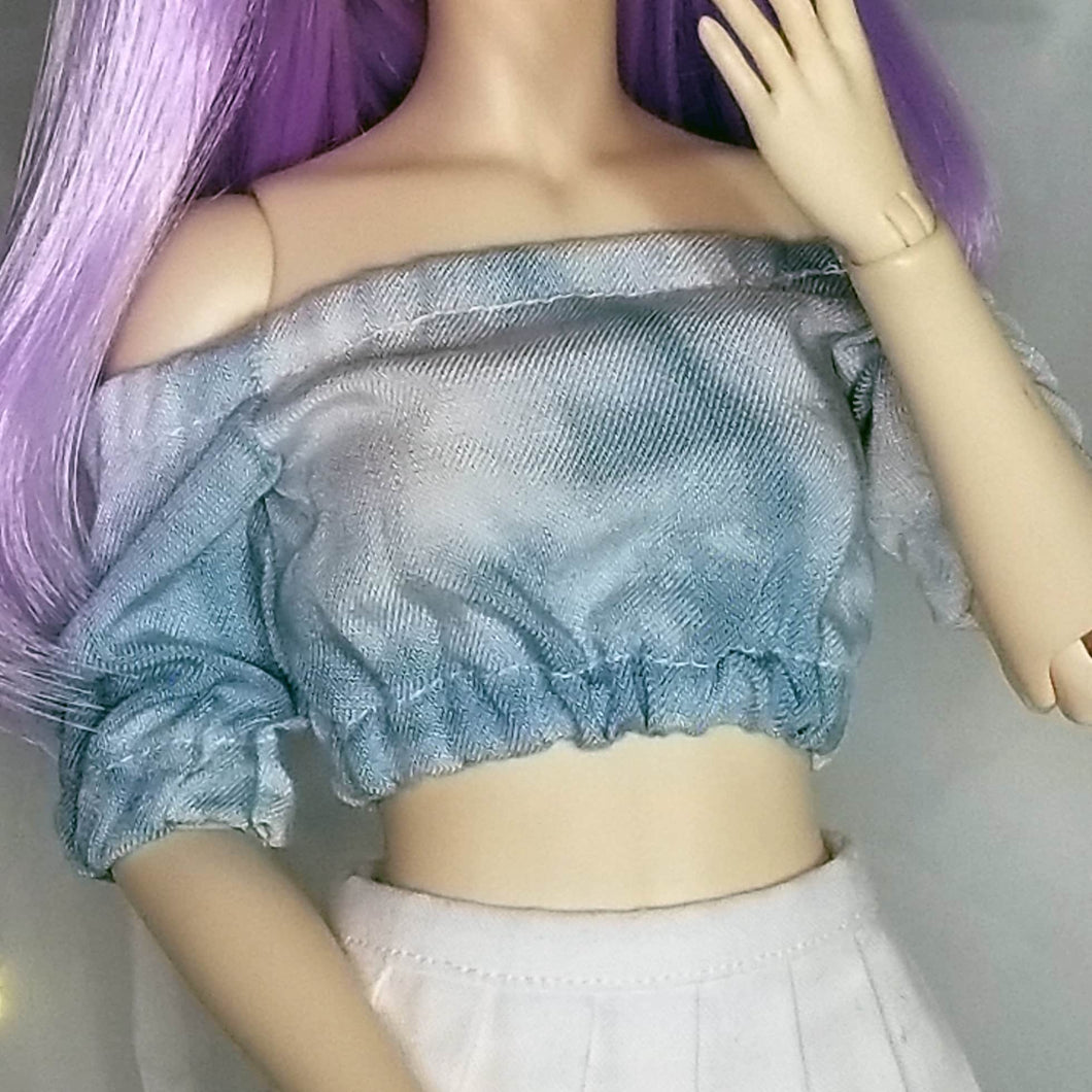 BJD Acid Wash Soft Denim Bubble Blouse Crop Top 1/3 SD